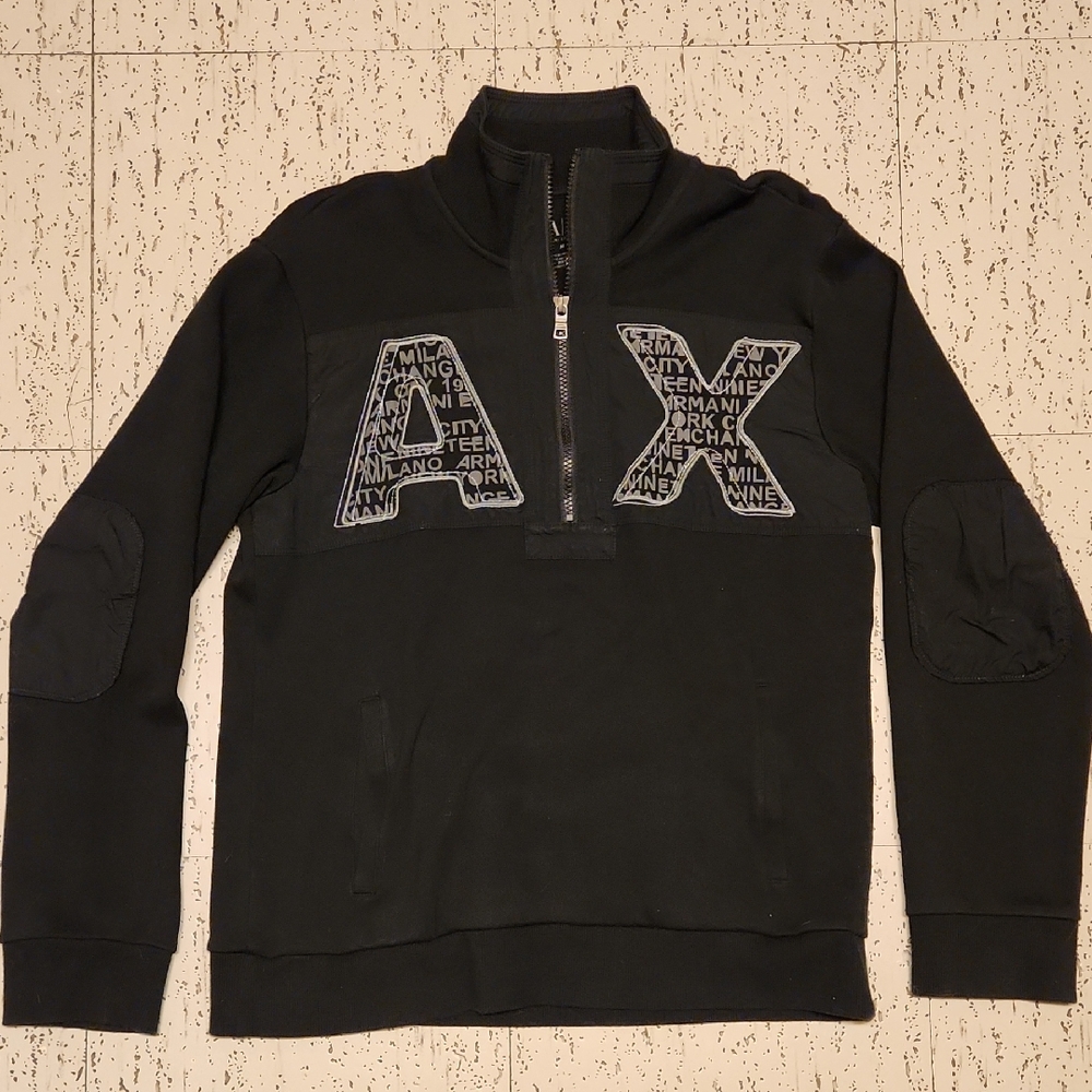 Armani Exchange Black Spellout Logo Half Zip Collar Sweater